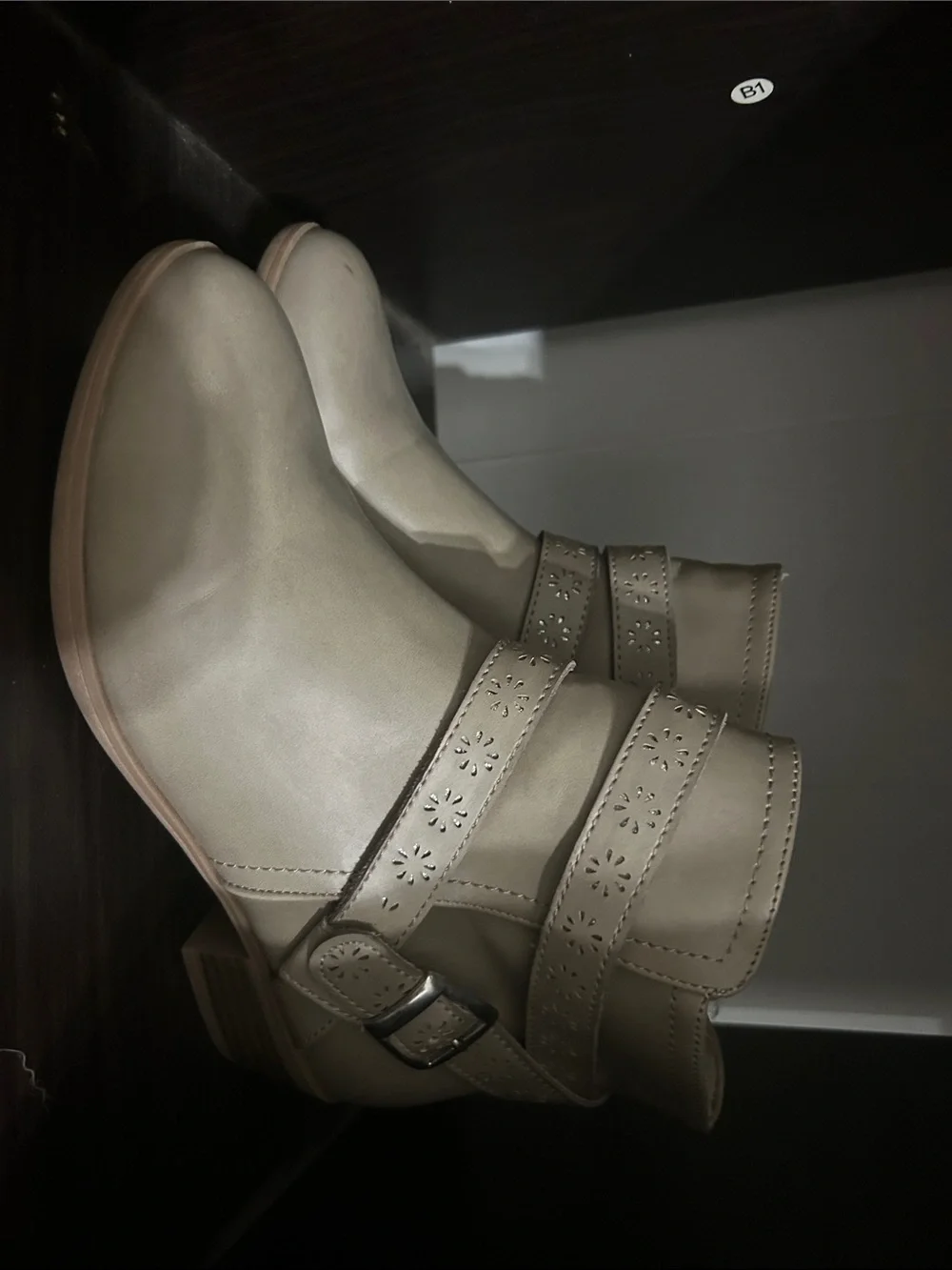 Women's Cream Ankle Booties with Decorative Straps